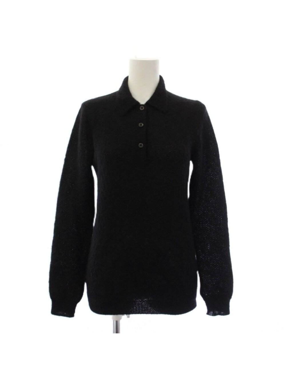 Prada Knit Polo Shirt Long Sleeve Mohair Wool 38 Black